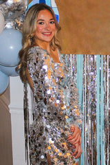 Misshow Sparkly Silver Long Sleeves Short Homecoming Dress/Mini Dress