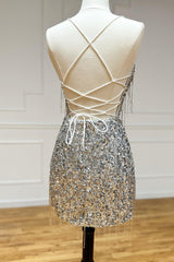Misshow Sparkly Silver Sequin Fringed Tight Short Homecoming Dress/Mini Dress