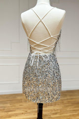 Misshow Sparkly Silver Sequin Fringed Tight Short Homecoming Dress/Mini Dress