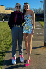 Misshow Sparkly Silver Strapless Tight Short Homecoming Dress/Mini Dress with Sequins