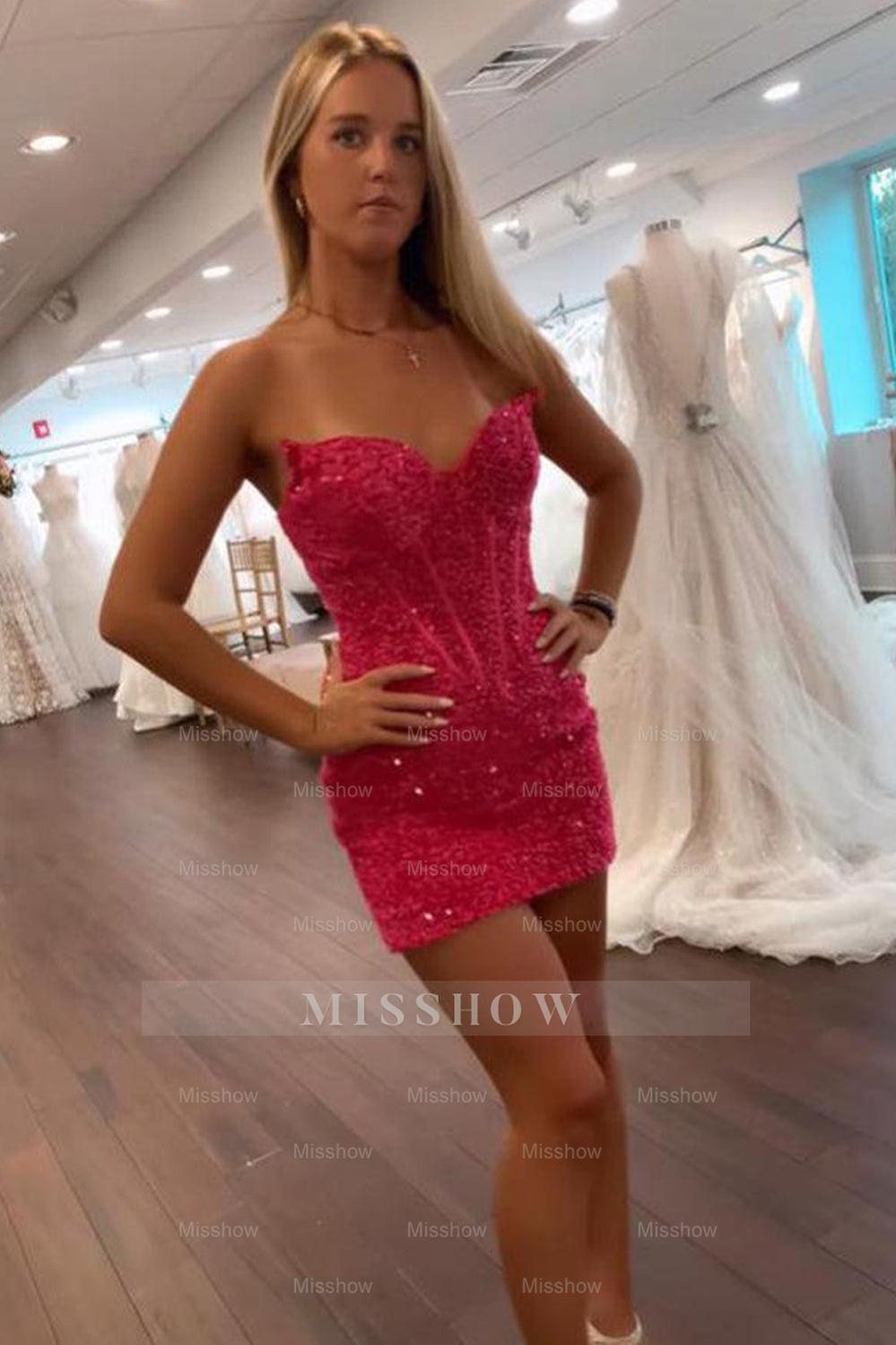 Misshow Sparkly Strapless Corset Royal Blue Tight Short Homecoming Dress/Mini Dress