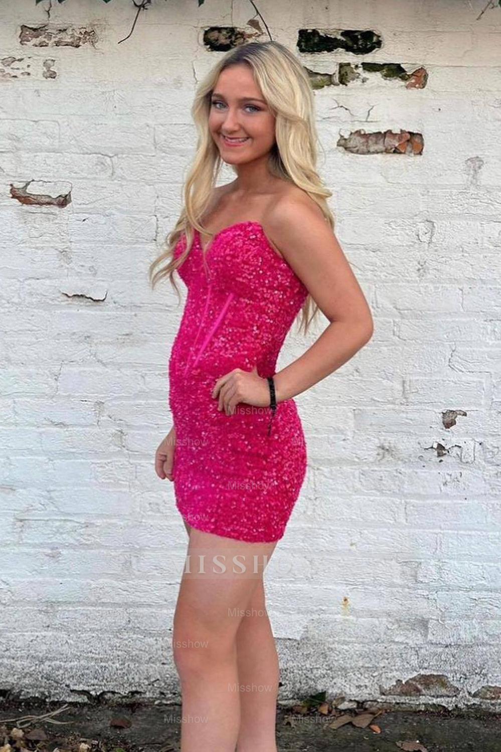 Misshow Sparkly Strapless Corset Royal Blue Tight Short Homecoming Dress/Mini Dress