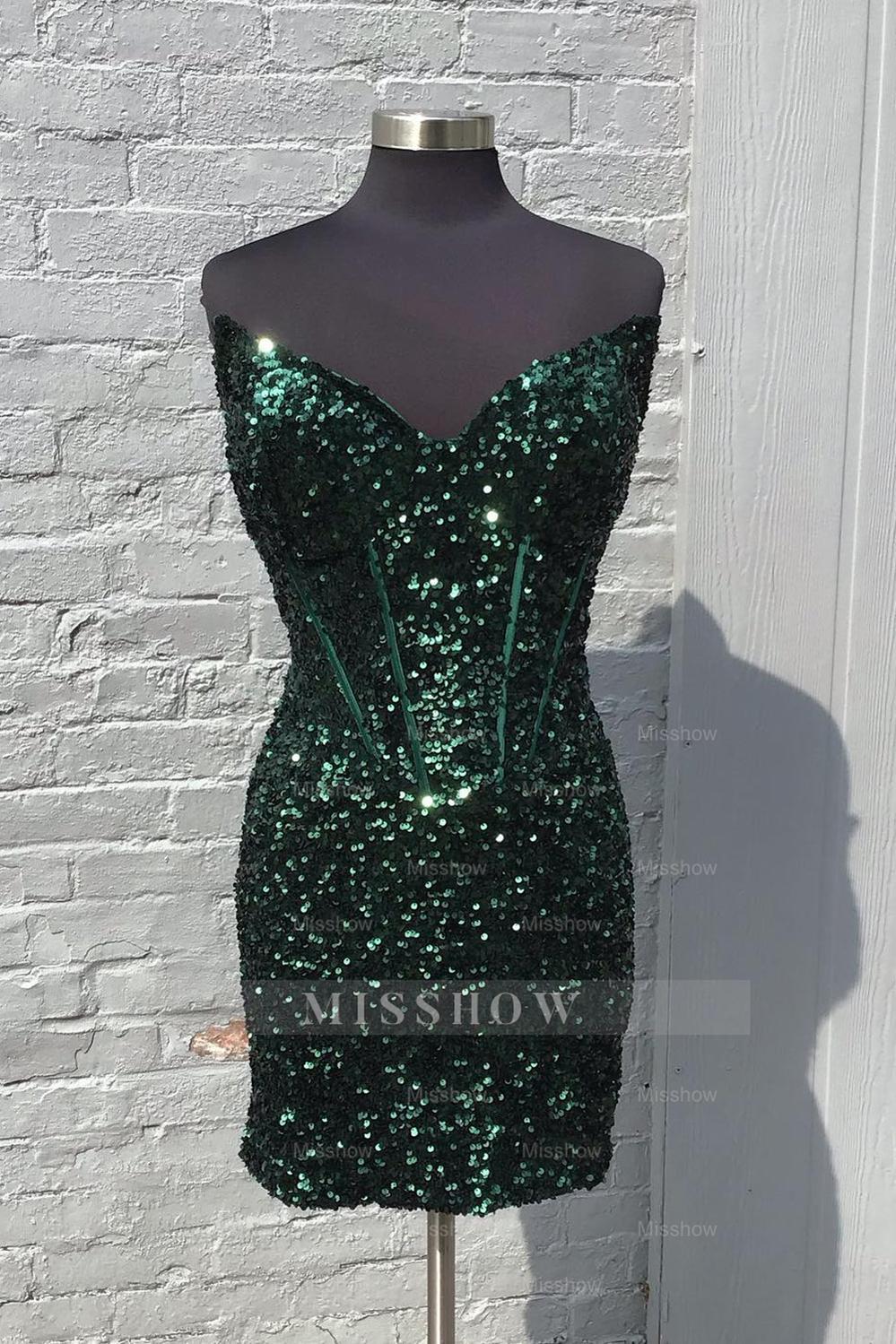 Misshow Sparkly Strapless Corset Royal Blue Tight Short Homecoming Dress/Mini Dress