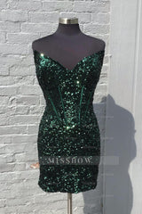 Misshow Sparkly Strapless Corset Royal Blue Tight Short Homecoming Dress/Mini Dress