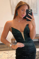 Misshow Sparkly Strapless Dark Green Beaded Tight Short Homecoming Dress/Mini Dress