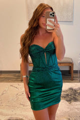 Misshow Sparkly Strapless Dark Green Corset Tight Short Homecoming Dress/Mini Dress