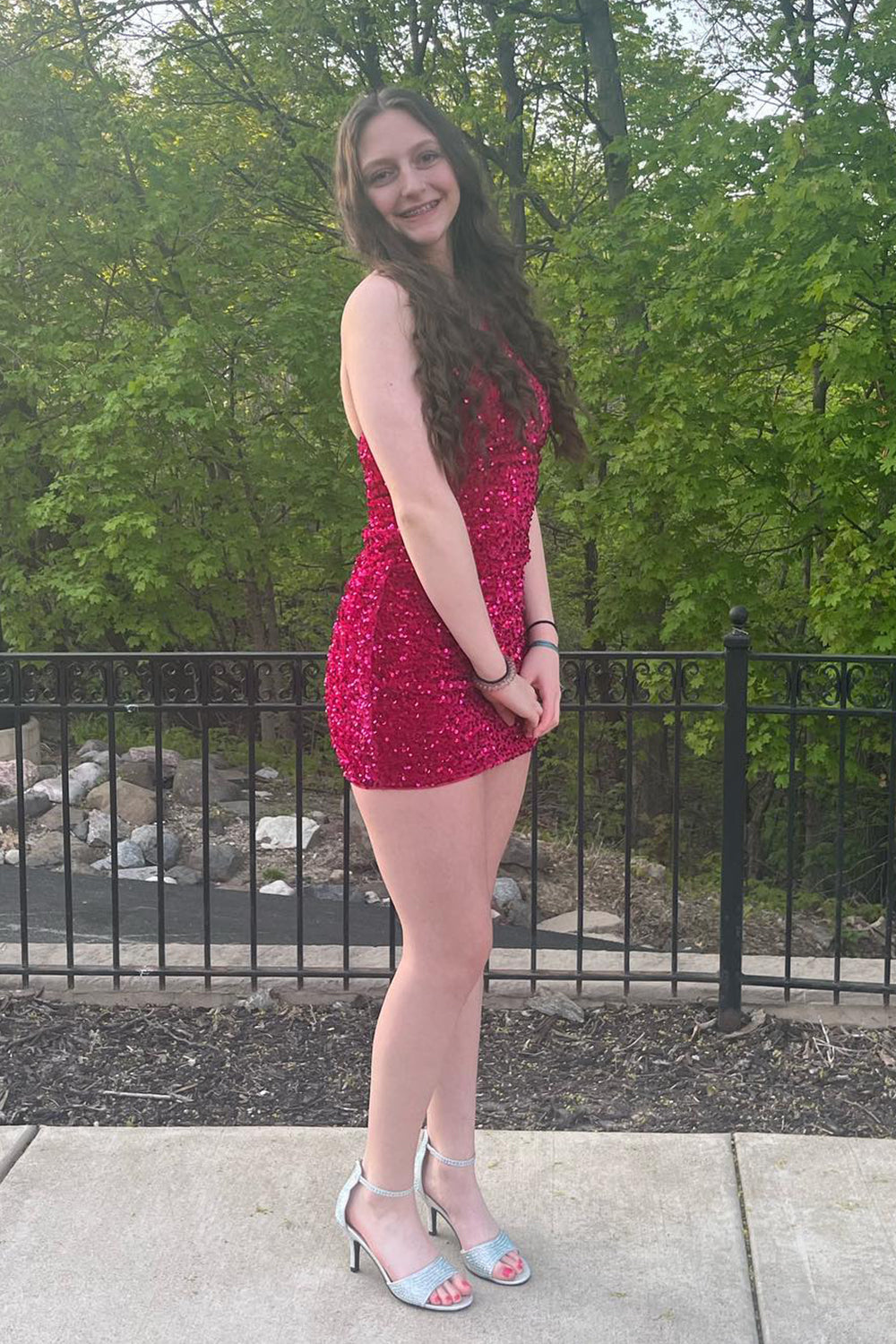 Misshow Sparkly Tight Fuchsia Sequins One Shoulder Homecoming Dress/Mini Dress