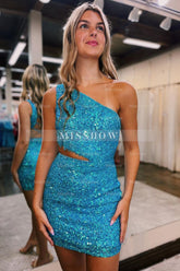 Misshow Sparkly Turquoise Sequins Fringed Cut Out Tight Short Homecoming Dress/Mini Dress