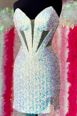 Misshow Sparkly White Corset Spaghetti Straps Lace-Up Back Tight Short Homecoming Dress/Mini Dress