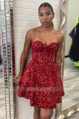 Misshow Sparkly White Corset Sweetheart A-Line Short Homecoming Dress/Mini Dress with Pockets