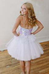 Misshow Sparkly White Sequins Spaghetti Straps Short Homecoming Dress/Mini Dress