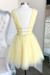 Misshow Sparkly Yellow Beaded Sequins A-Line Short Homecoming Dress/Mini Dress