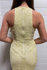Misshow Sparkly Yellow Sequins Asymmetrical Tight Homecoming Dress/Mini Dress