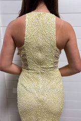 Misshow Sparkly Yellow Sequins Asymmetrical Tight Homecoming Dress/Mini Dress
