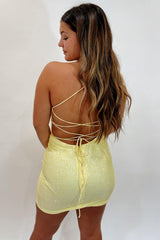 Misshow Sparkly Yellow Sequins One Shoulder Backless Tight Homecoming Dress/Mini Dress
