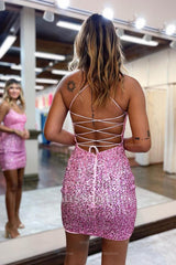 Misshow Sparkly Yellow Tight Lace-Up Back Homecoming Dress/Mini Dress