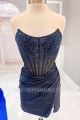 Misshow Sparky Blue Strapless Corset Tight Short Homecoming Dress/Mini Dress with Beadings