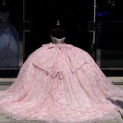 Misshow Strapless Ball Gown Sparkling Sequins & Beaded Bow Detail for Quinceanera Sweet 16 or Birthday Party