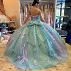 Misshow Strapless Ball Gown with 3D Floral Appliques & Bow Detail Perfect for Quinceanera & Sweet 16