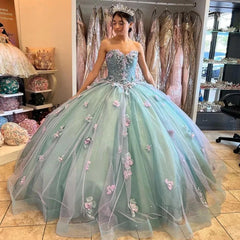Misshow Strapless Ball Gown with 3D Floral Appliques & Bow Detail Perfect for Quinceanera & Sweet 16