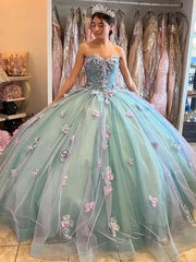 Misshow Strapless Ball Gown with 3D Floral Appliques & Bow Detail Perfect for Quinceanera & Sweet 16