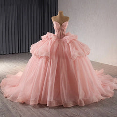 Misshow Strapless Ball Gown with Detachable Sleeves Tiered Tulle Quinceanera Dress with Ruffle Appliques & Bow Detail for Sweet 16 & Princess Parties