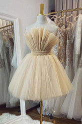 Misshow Strapless Beige A Line Short Homecoming Dress/Mini Dress