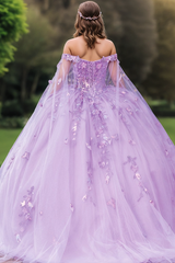 Misshow Stunning Off-Shoulder Purple Tulle Quinceanera Dress with Sequins & Appliques Sweet 16 or Birthday Party Gown