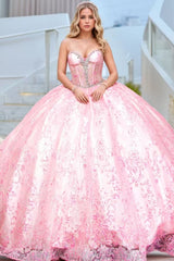 Misshow Sweetheart Neckline Ball Gown Beaded Sequins & Tulle Quinceanera Dress for Sweet 16 & Birthday Parties