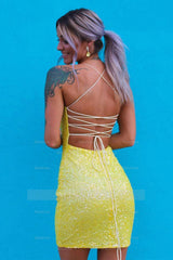Misshow Tight Yellow Sequins Homecoming Dress/Mini Dress