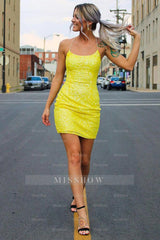 Misshow Tight Yellow Sequins Homecoming Dress/Mini Dress