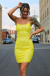 Misshow Tight Yellow Sequins Homecoming Dress/Mini Dress