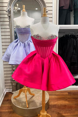Misshow Trendy Fuchsia Corset A Line Strapless Short Homecoming Dress/Mini Dress with Beadings