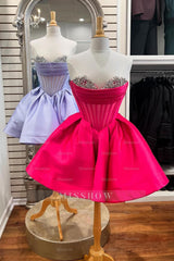 Misshow Trendy Fuchsia Corset A Line Strapless Short Homecoming Dress/Mini Dress with Beadings
