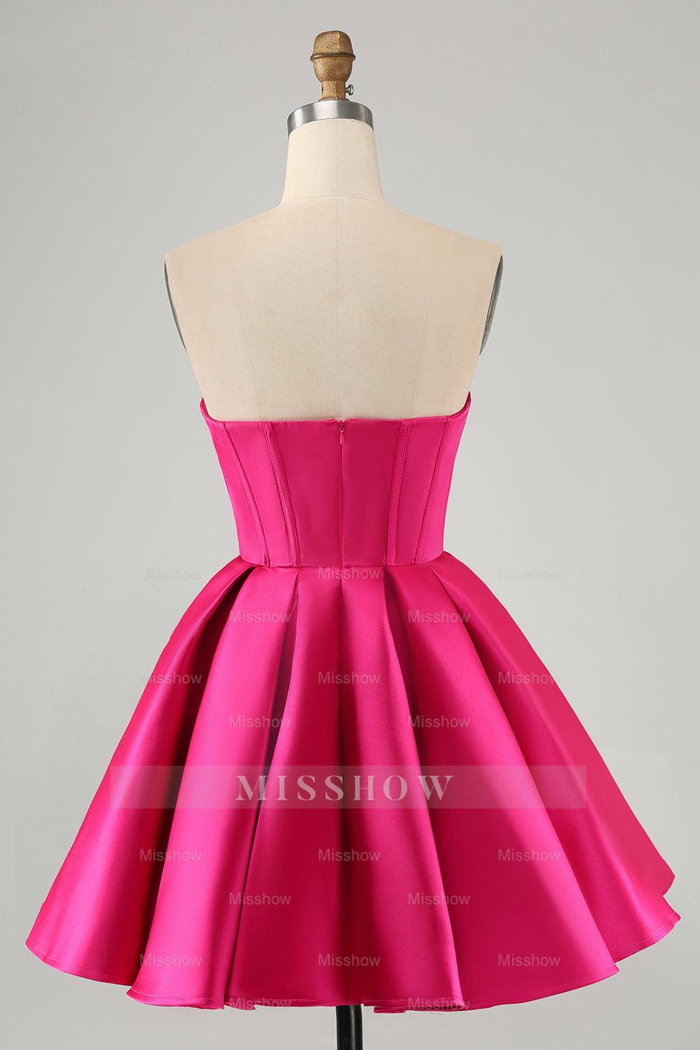 Misshow Trendy Fuchsia Corset A Line Strapless Short Homecoming Dress/Mini Dress with Beadings