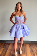 Misshow Trendy Fuchsia Corset A Line Strapless Short Homecoming Dress/Mini Dress with Beadings