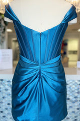 Misshow Turquoise Corset Off the Shoulder Ruched Tight Homecoming Dress/Mini Dress
