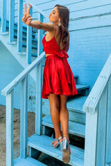 Misshow Two Piece Red Short Homecoming Dress/Mini Dress with Bowknot