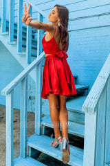 Misshow Two Piece Red Short Homecoming Dress/Mini Dress with Bowknot