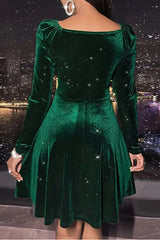 Misshow V-Neck Green Velvet Christmas Dress