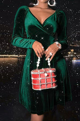 Misshow V-Neck Green Velvet Christmas Dress