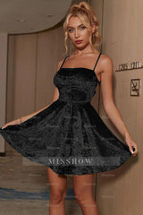 Misshow Velvet A-line Lace-up Back Cocktail Party Dress