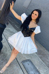 Misshow White Mirror A Line Tiered Short Homecoming Dress/Mini Dress