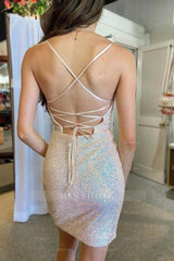 Misshow White Sequins Ruched Tight Homecoming Dress/Mini Dress