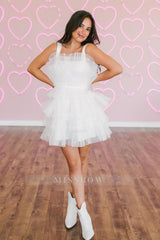 Misshow White Straps Tiered A-Line Tulle Short Homecoming Dress/Mini Dress