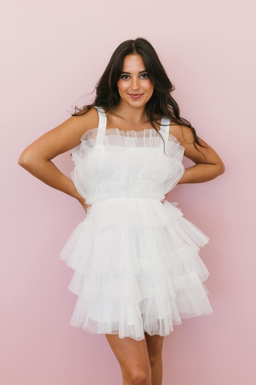 Misshow White Straps Tiered A-Line Tulle Short Homecoming Dress/Mini Dress