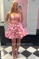 Misshow Yellow Corset A Line Short Homecoming Dress/Mini Dress With 3D Flowers