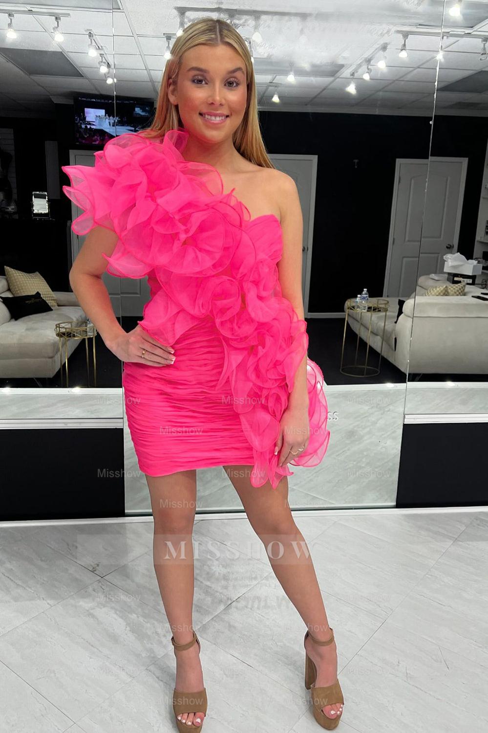 Misshow Yellow One Shoulder Ruffled Tight Short Homecoming Dress/Mini Dress