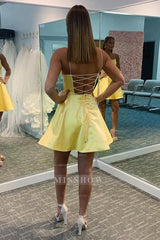 Misshow Yellow Simple A Line Homecoming Dress/Mini Dress