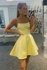 Misshow Yellow Simple A Line Homecoming Dress/Mini Dress